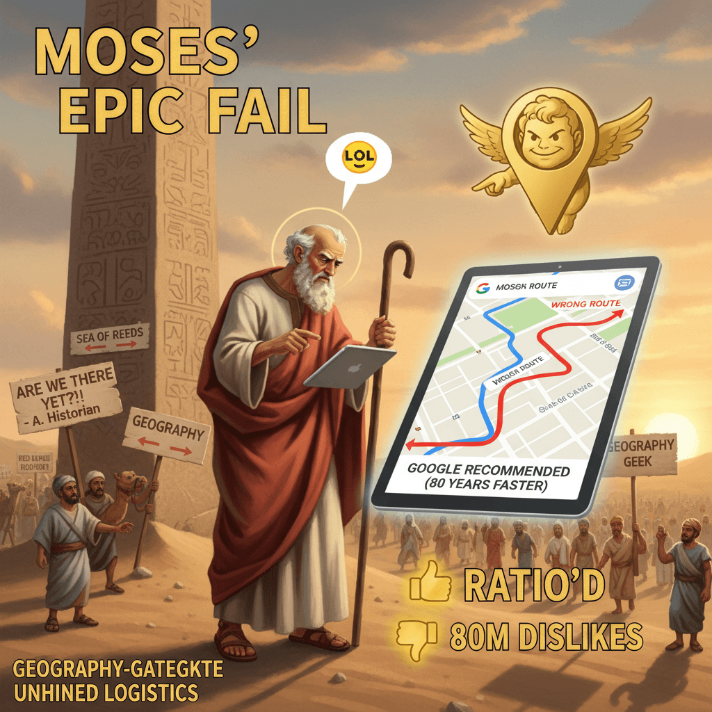 Moses speedran the wrong route for 80 years, ratio'd by Google Maps