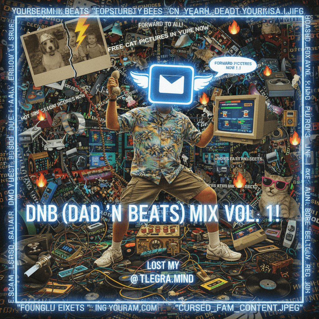 dad discovered telegram, lost his mind, dnb beats involved