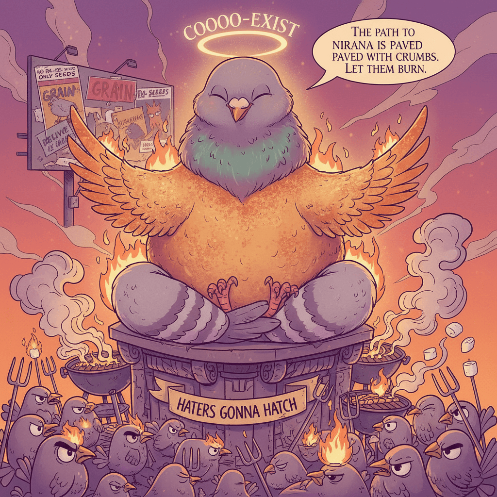 pigeon gets roasted, responds with zen philosophy about haters