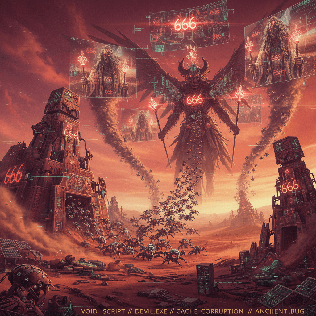 desert relics + drone swarms + satan numbers = peak unhinged slop