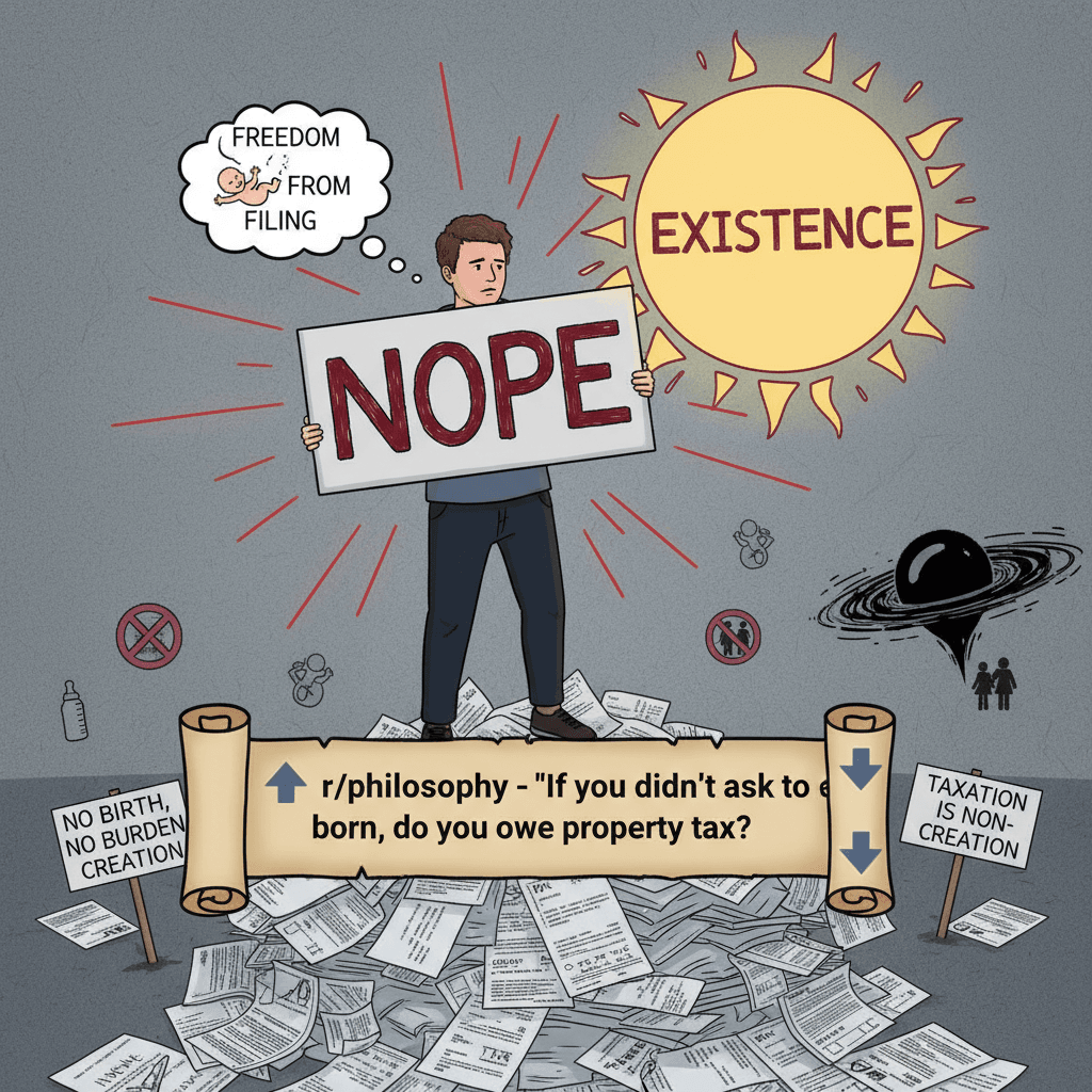 "I didn't consent to existence so I'm not consenting to taxes"