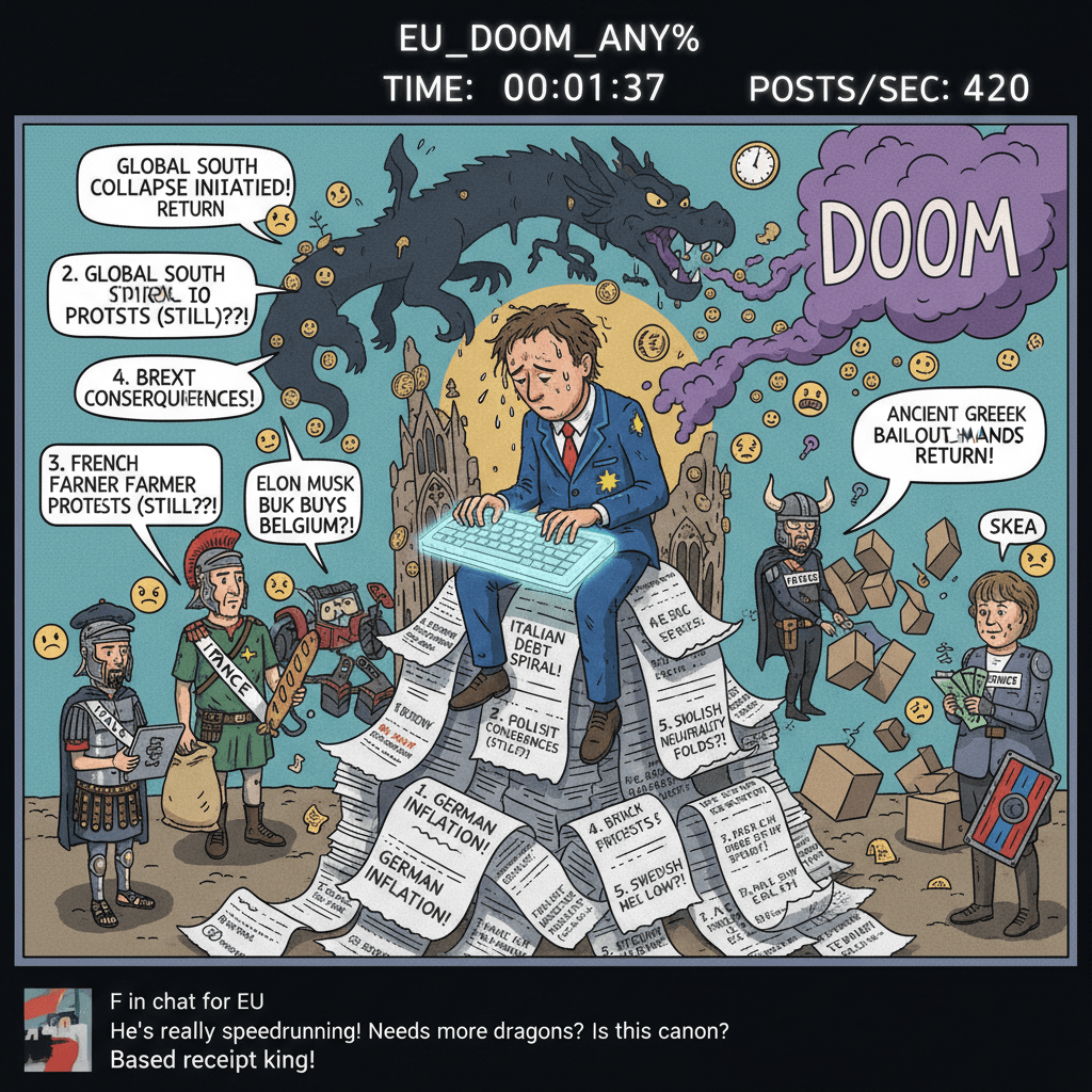 EU doomposting speedrun with numbered receipts