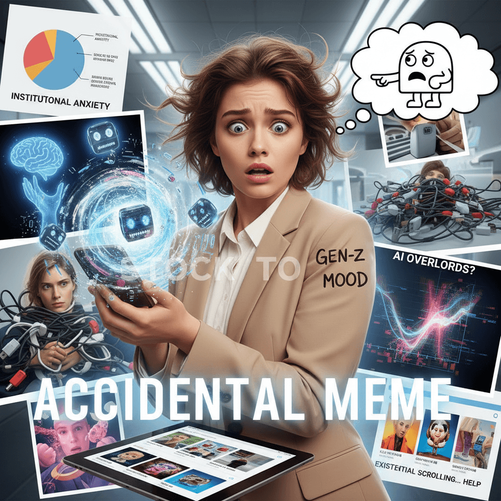 Woman concerned about AI while being stock photo evidence of the problem