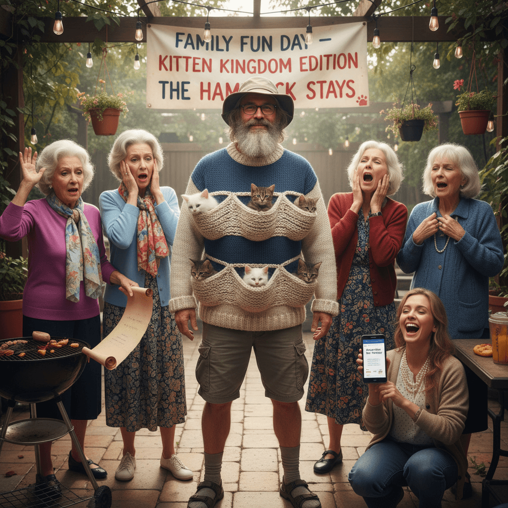 Uncle refuses to ditch his kitten hammock sweater; aunts collectively lose it