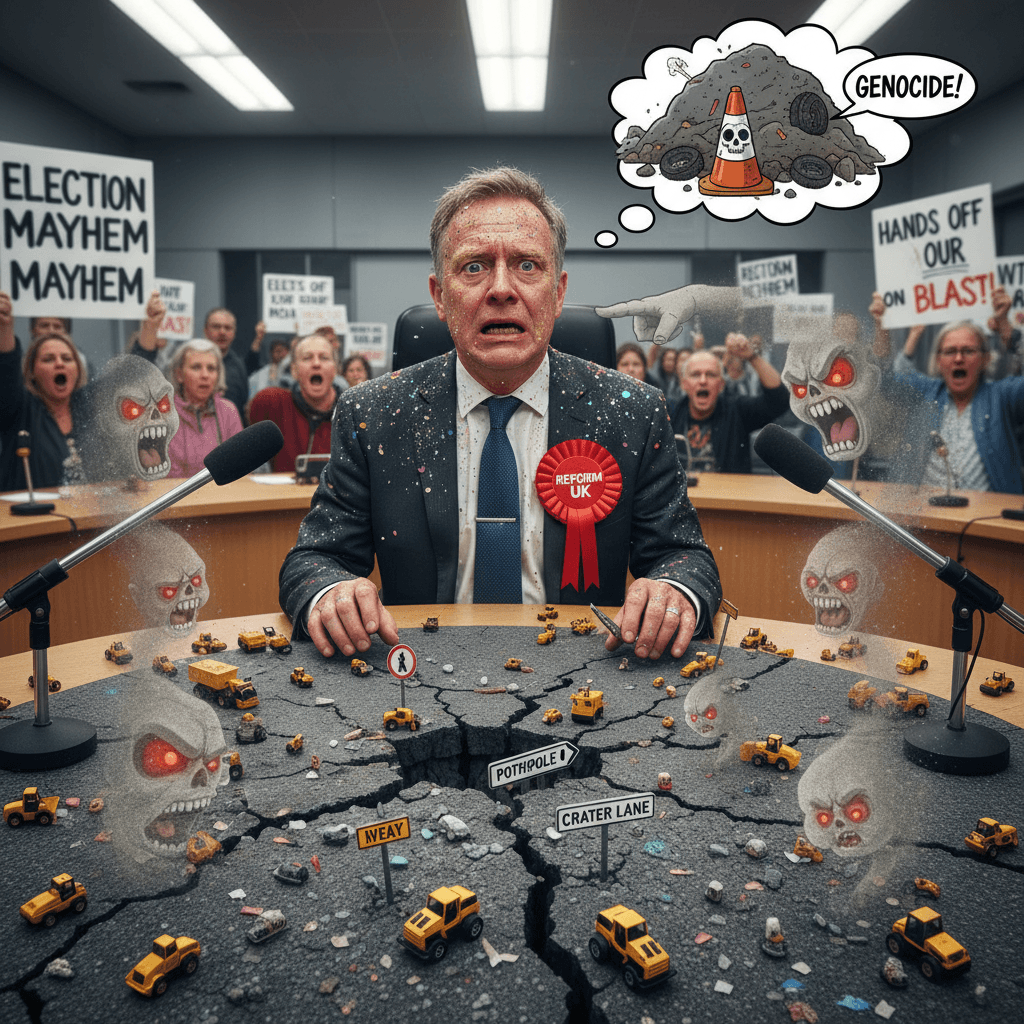 Reform candidate's pothole genocide take haunts him into council
