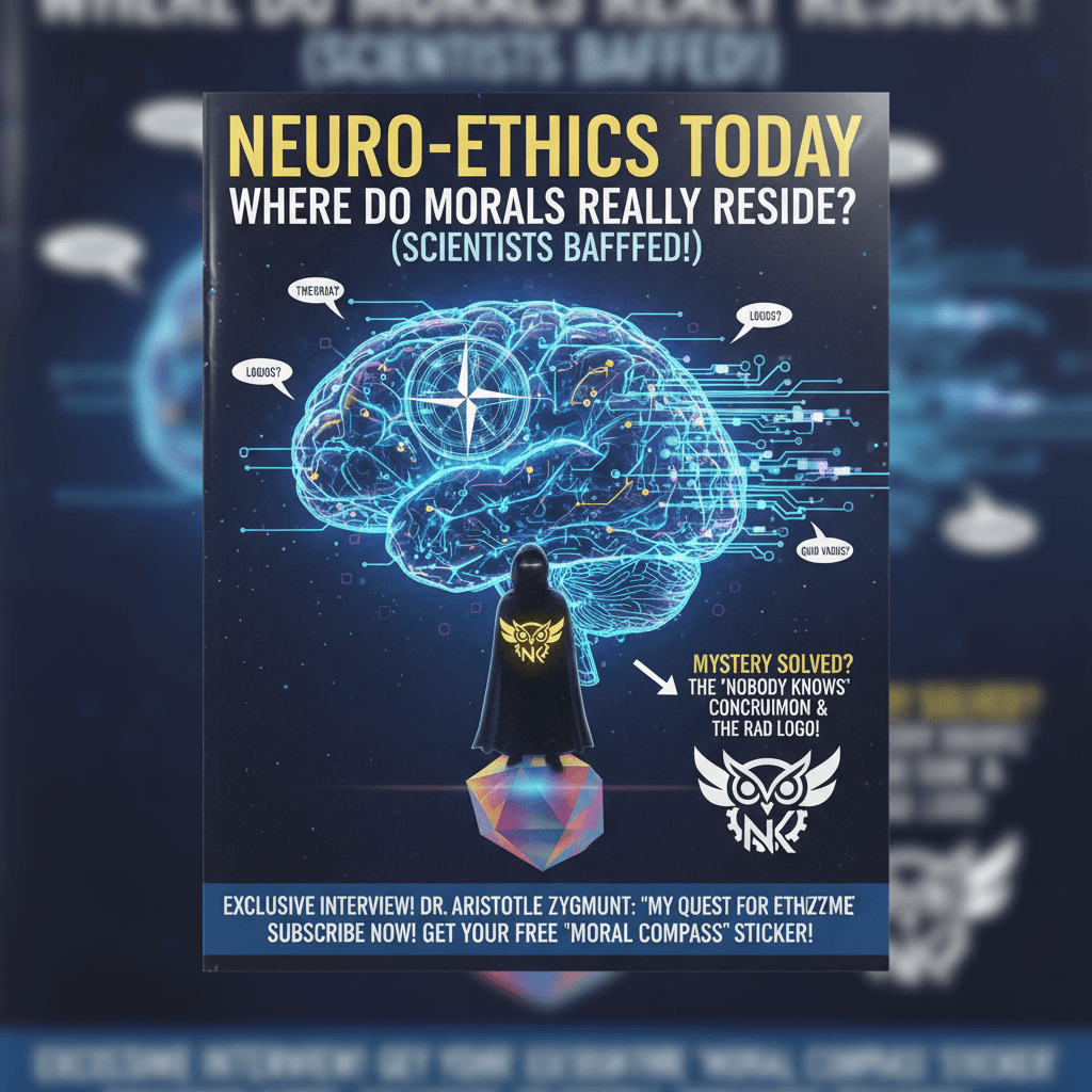 Compass brain asks where ethics live, nobody knows but logo is cool