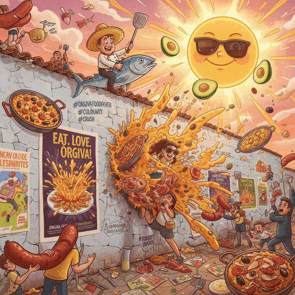 Órgiva's culinary wall of fame explodes in chaotic, sun-baked tourism propaganda
