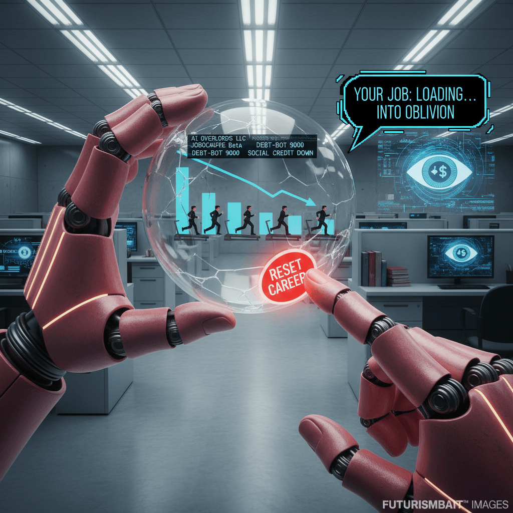 Pink robot hands announce your career mortality: a futurism mood