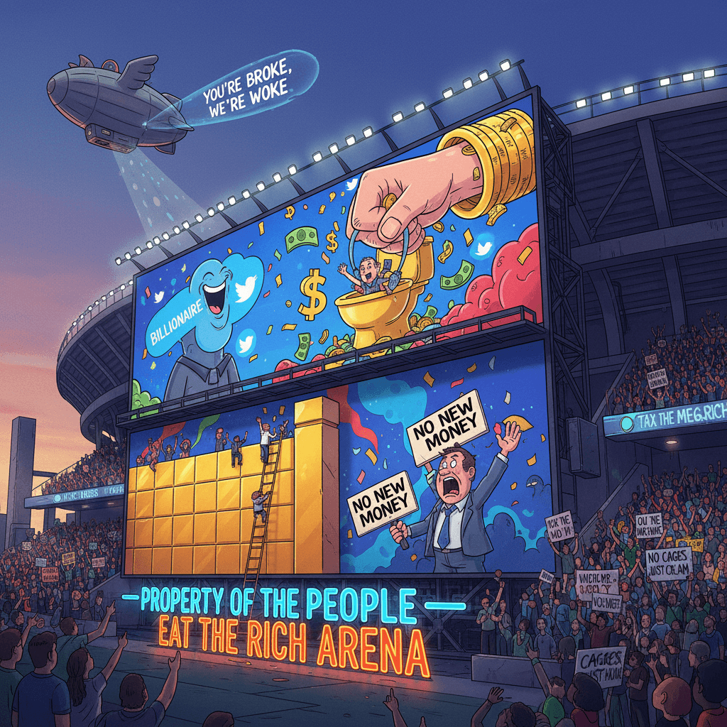 Someone paid for premium billboard real estate to dunk on billionaires at a billionaire's stadium