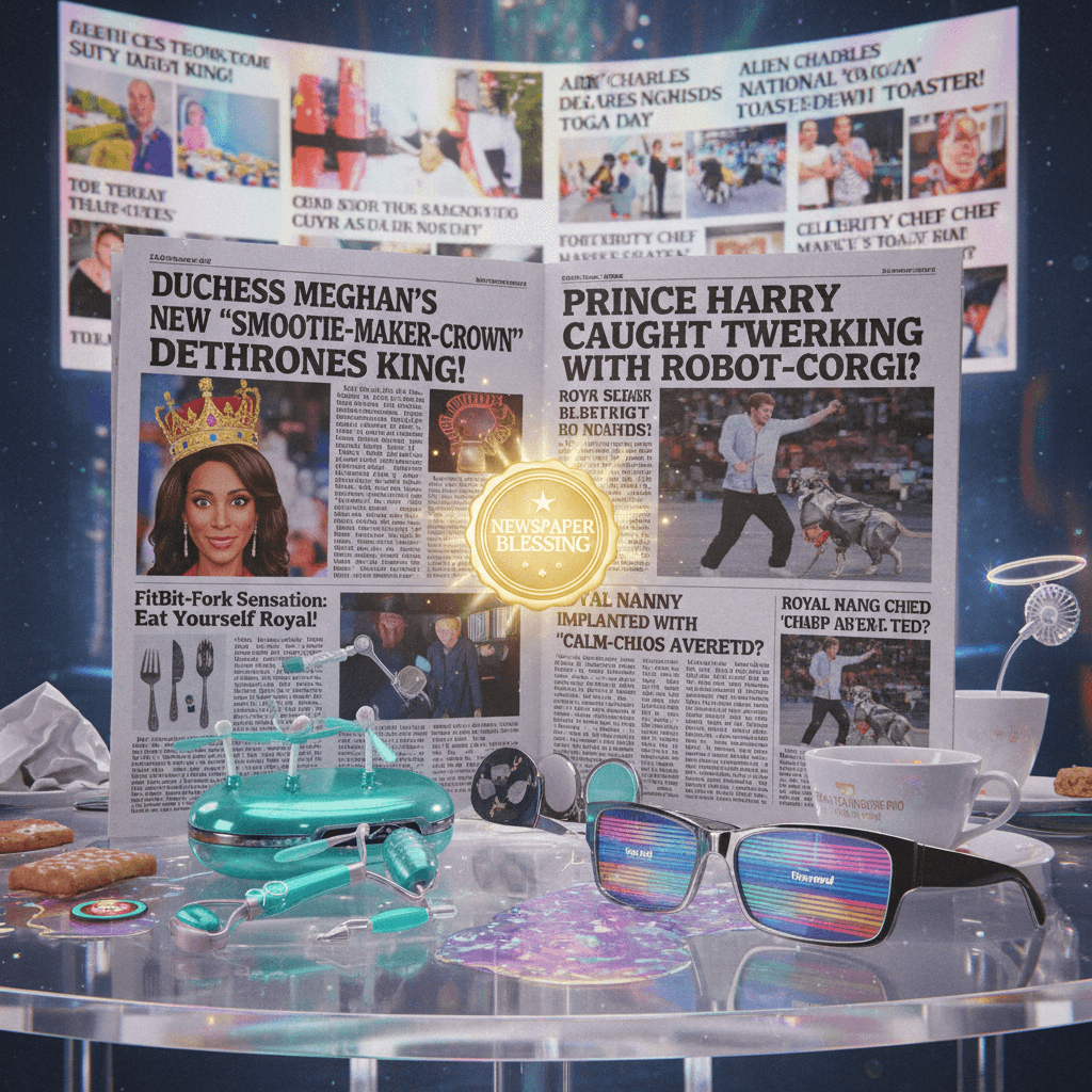 Wellness gadgets next to royal scandals: peak newspaper chaos energy