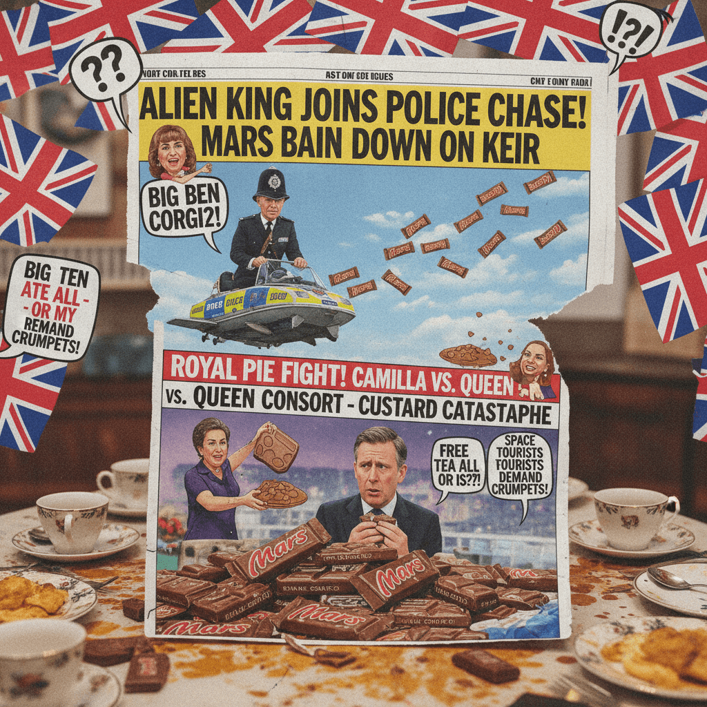 King helps cops, Keir stays, Mars bars free. British tabloid chaos personified.