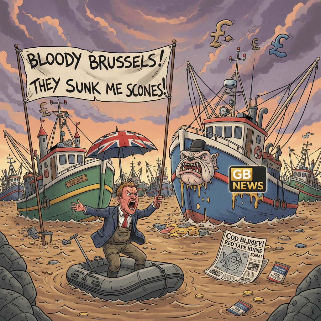 man yells about fishing boats, blames bureaucracy, somehow tangentially right