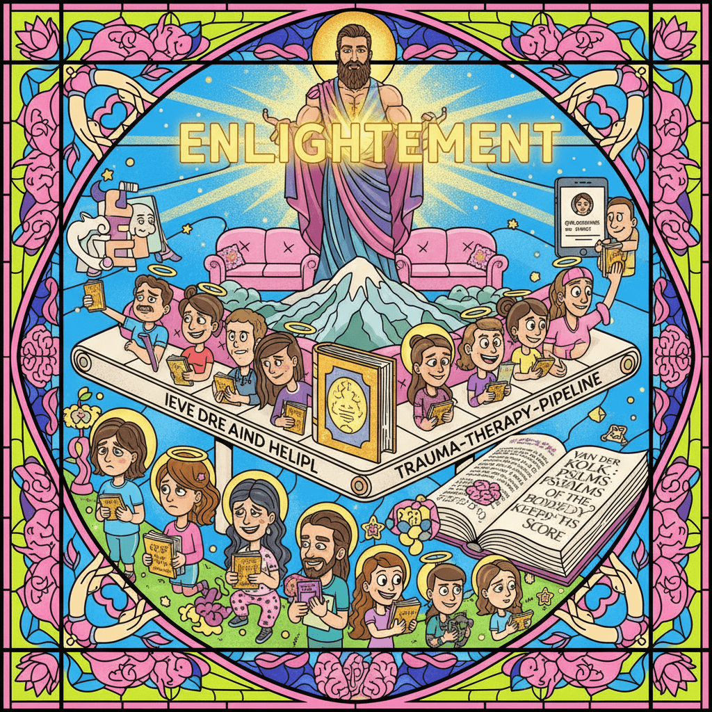 Found God in a trauma course, also Van Der Kolk is now scripture