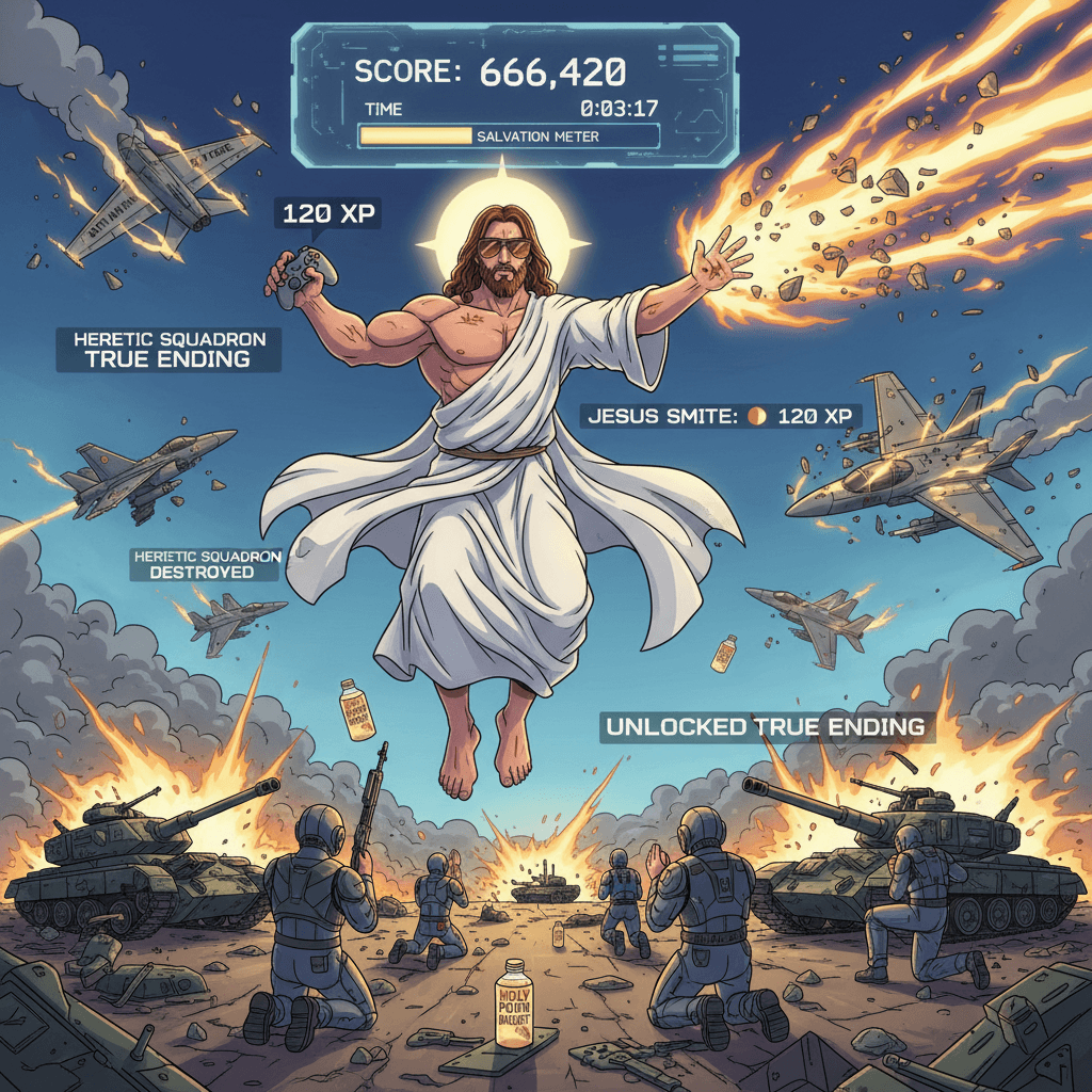 Jesus vaporizing fighter jets with pure divine spite