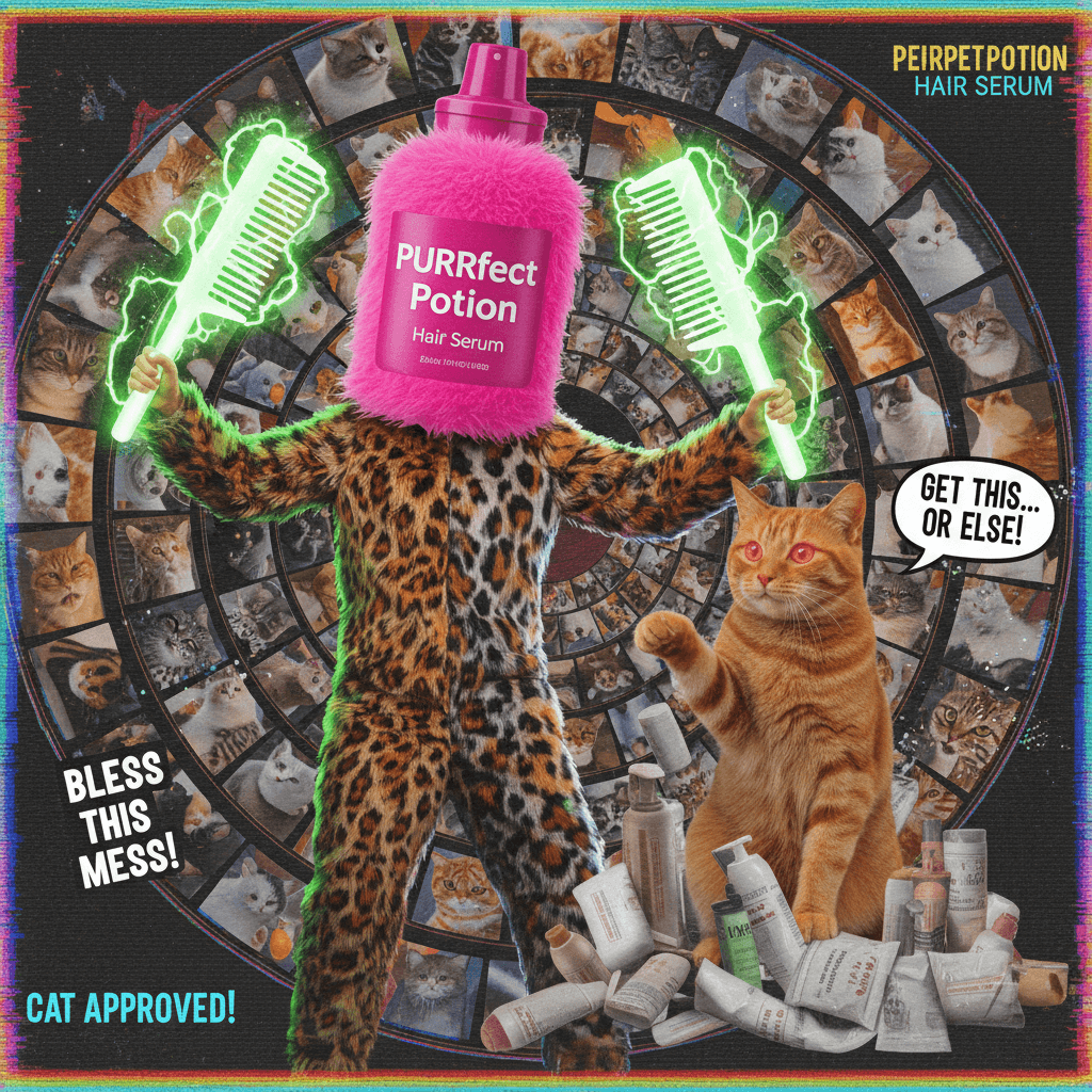 Man cosplays as cat's haircare product recommendation