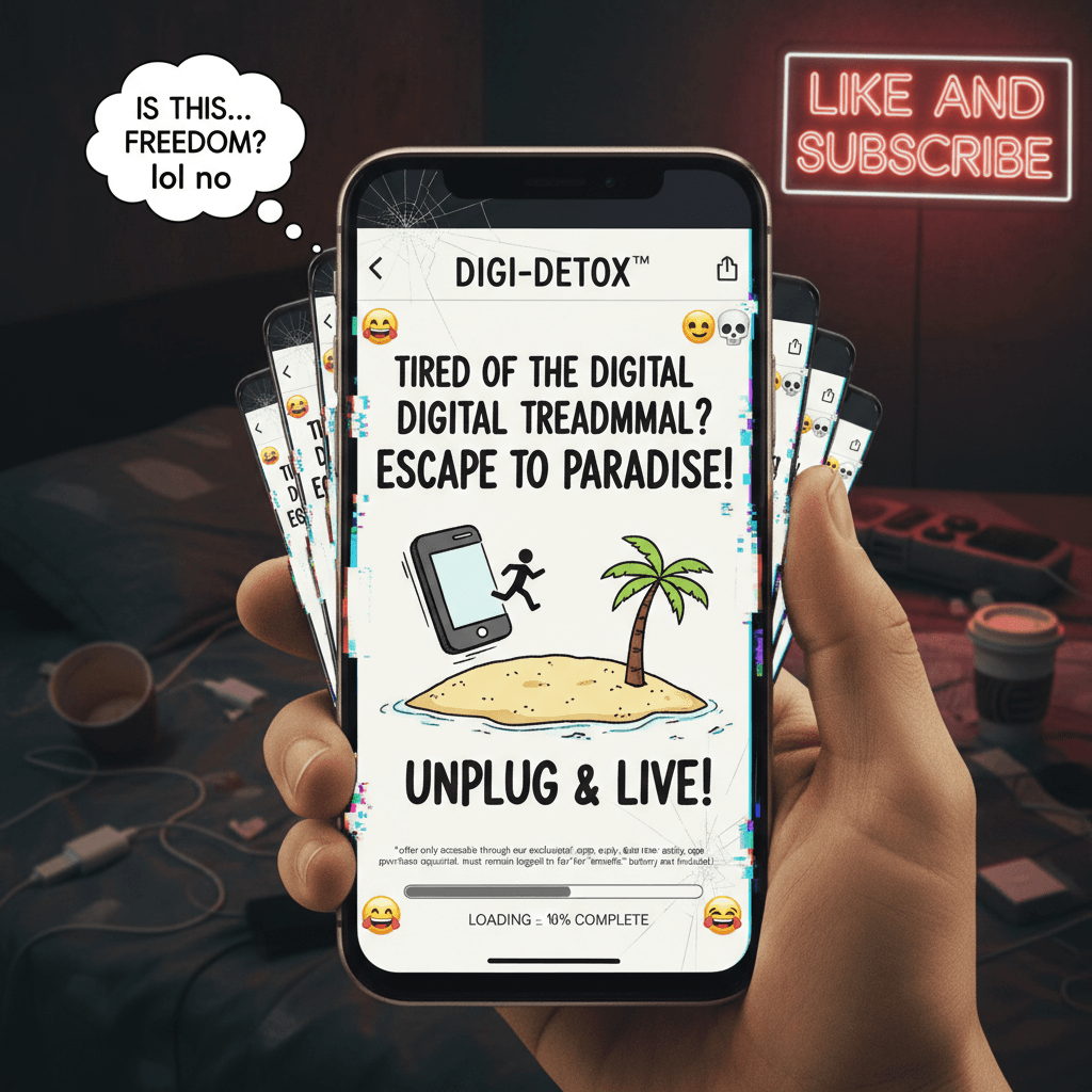 ad selling escape from phone while existing on your phone: peak marketing irony