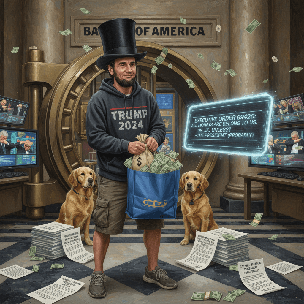 guy considers casually stealing all bank money because he just learned presidents can do that