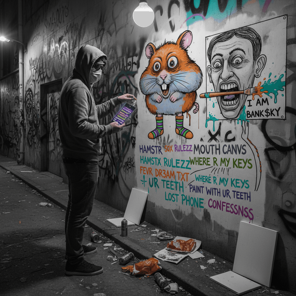 Banksy's fever dream drunk text about hamster socks and mouth painting