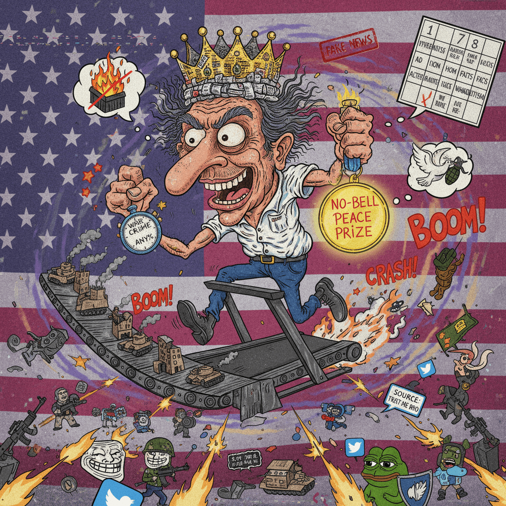 Peak unhinged political theater: war crimes speedrun + Nobel delusion