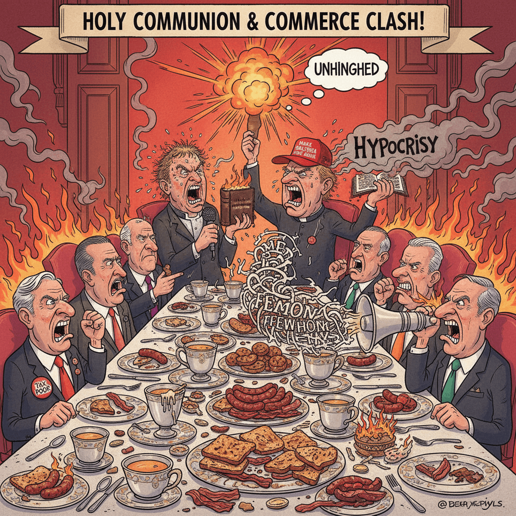 prayer breakfast turned roast session, maximum unhinged energy