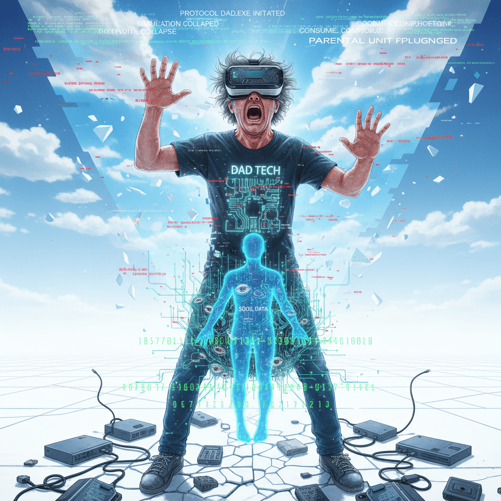 lost father fights fake sky while algorithm digests his soul