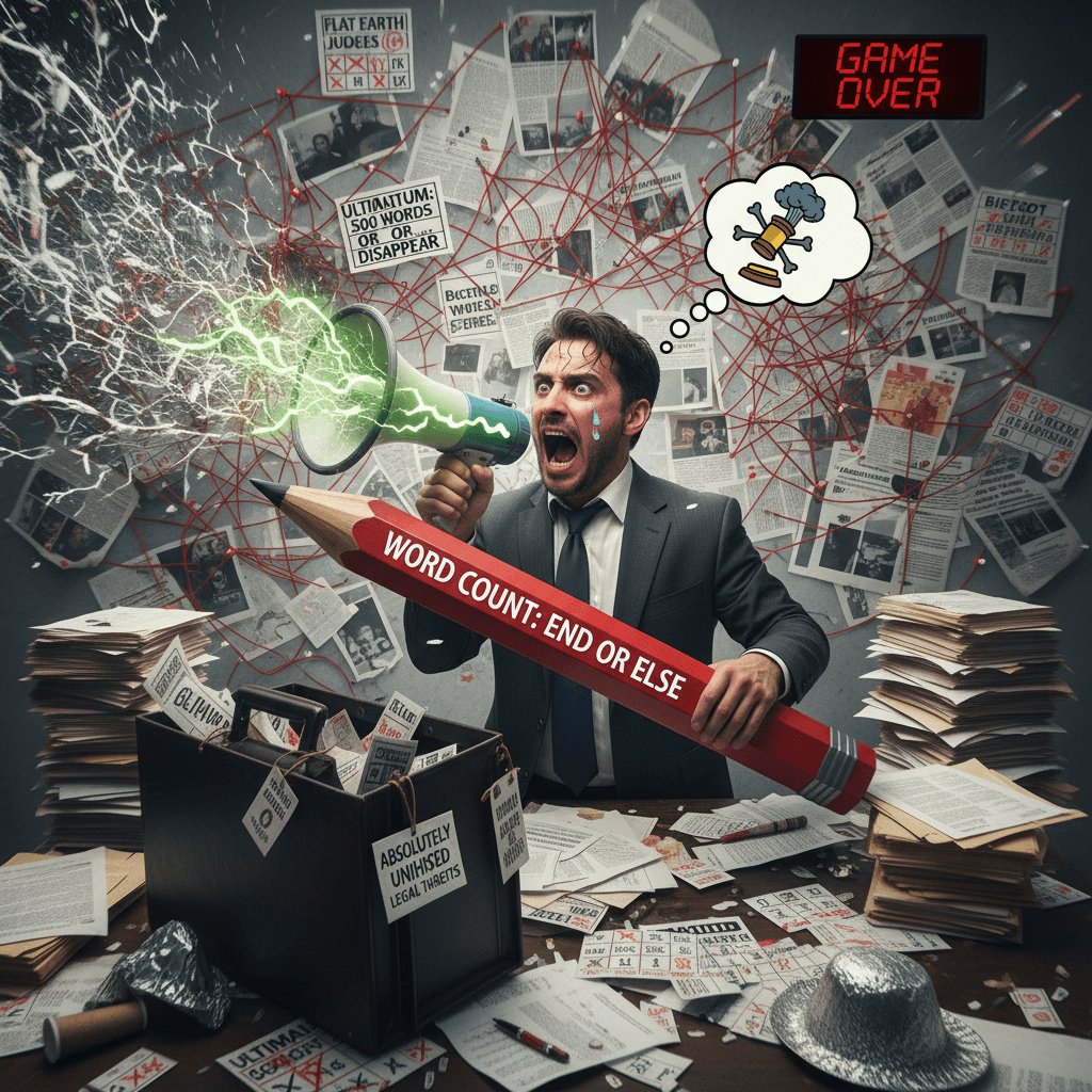 Lawyer threatens murder over word count, somehow makes conspiracy worse