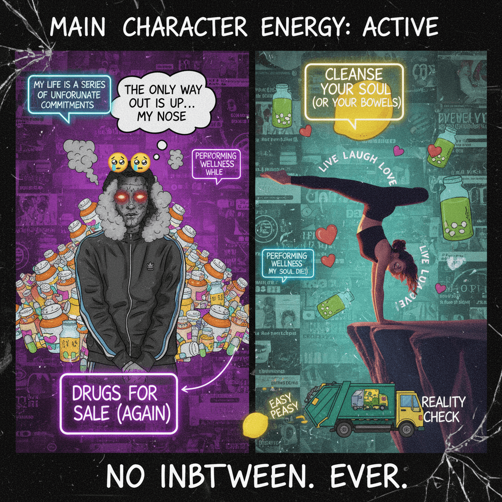 drugs or charity work, no in-between—lemon squeezy vibes