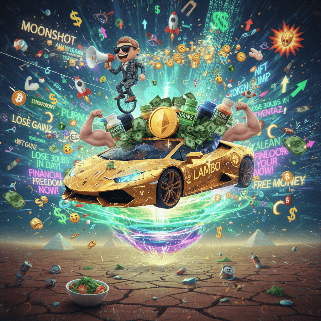 incoherent lambo promises & weight loss spam mixed into pure linguistic chaos