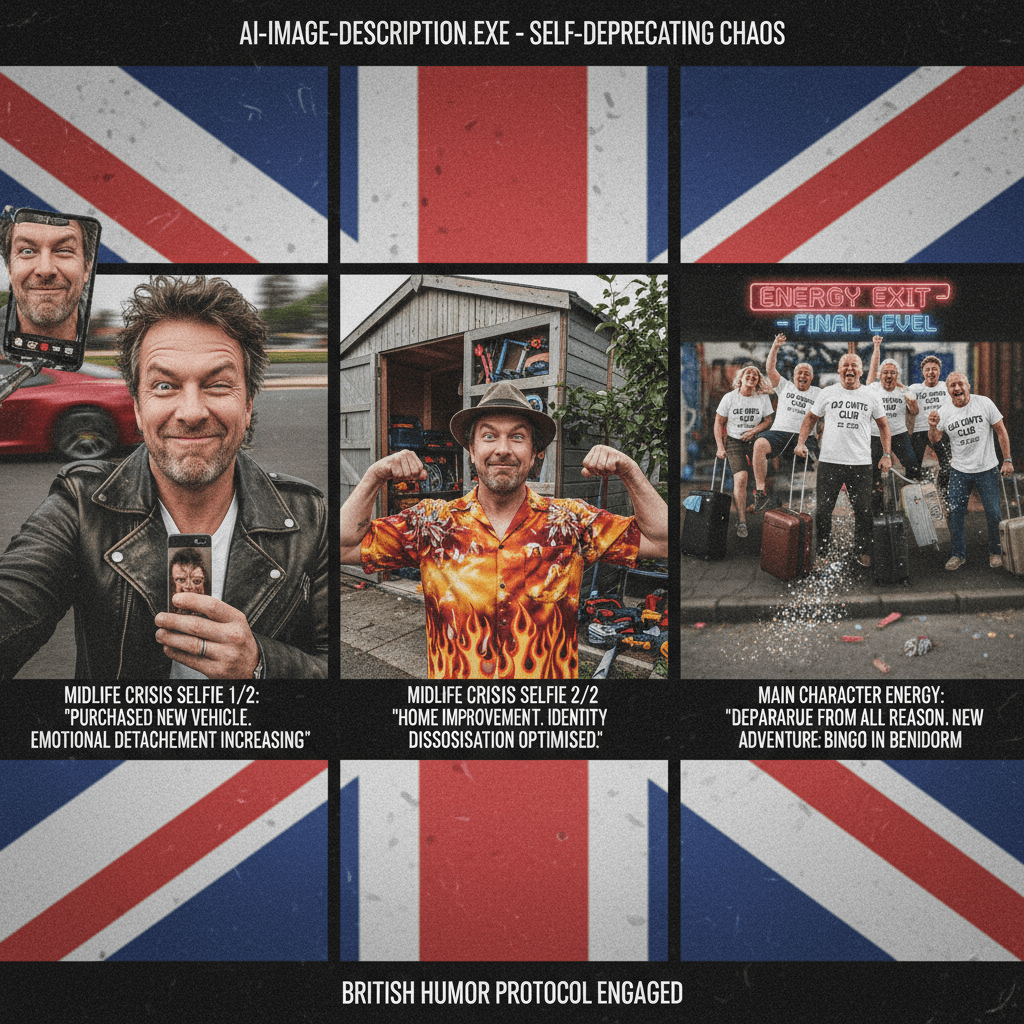 Two midlife crisis selfies and a 'old cunts' energy exit