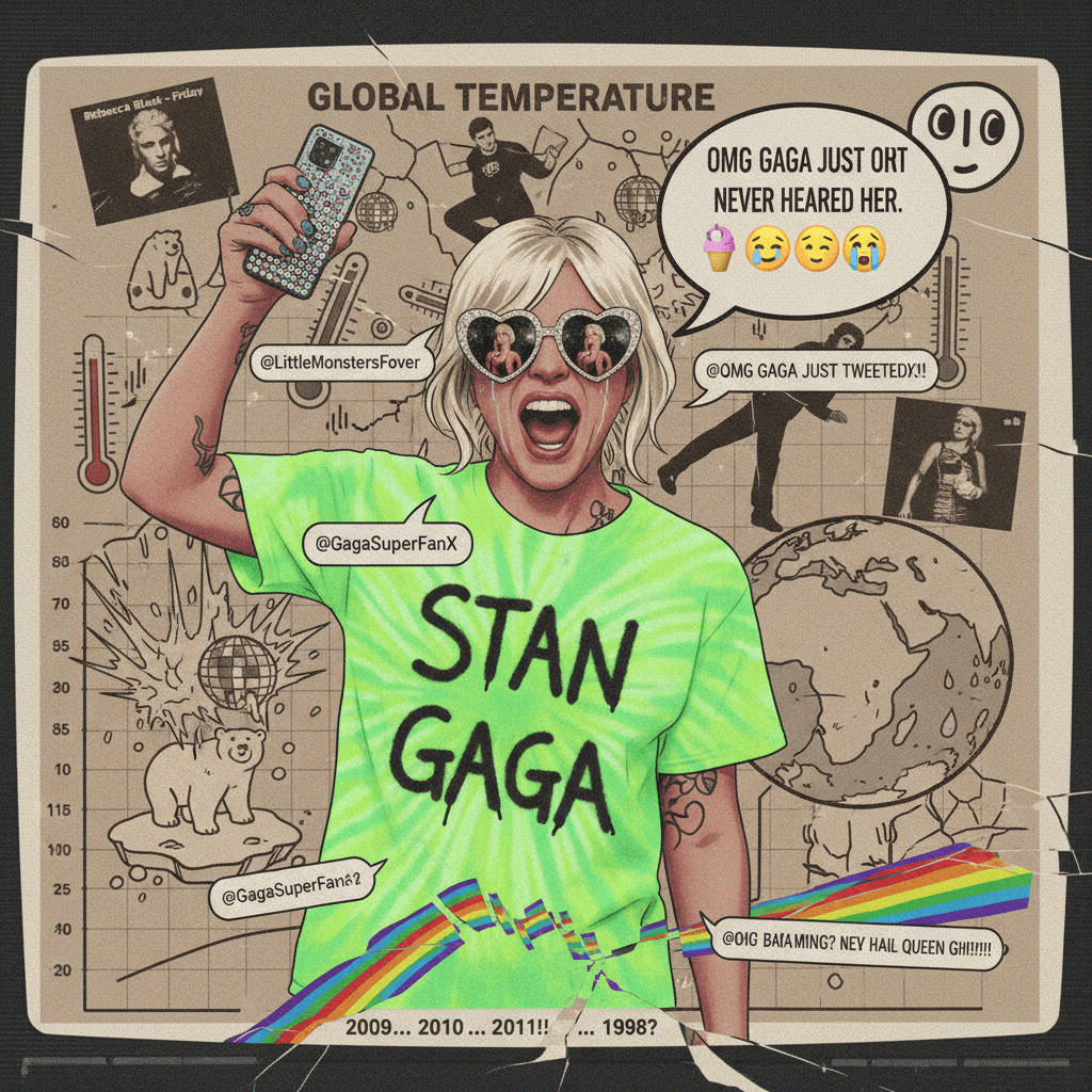 global warming take interrupted by lady gaga fan moment, peak 2011