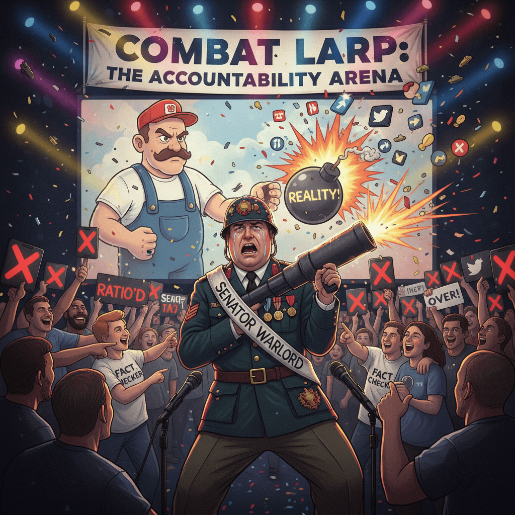 Senator cosplays warfare, plumber-roaster drops reality bomb