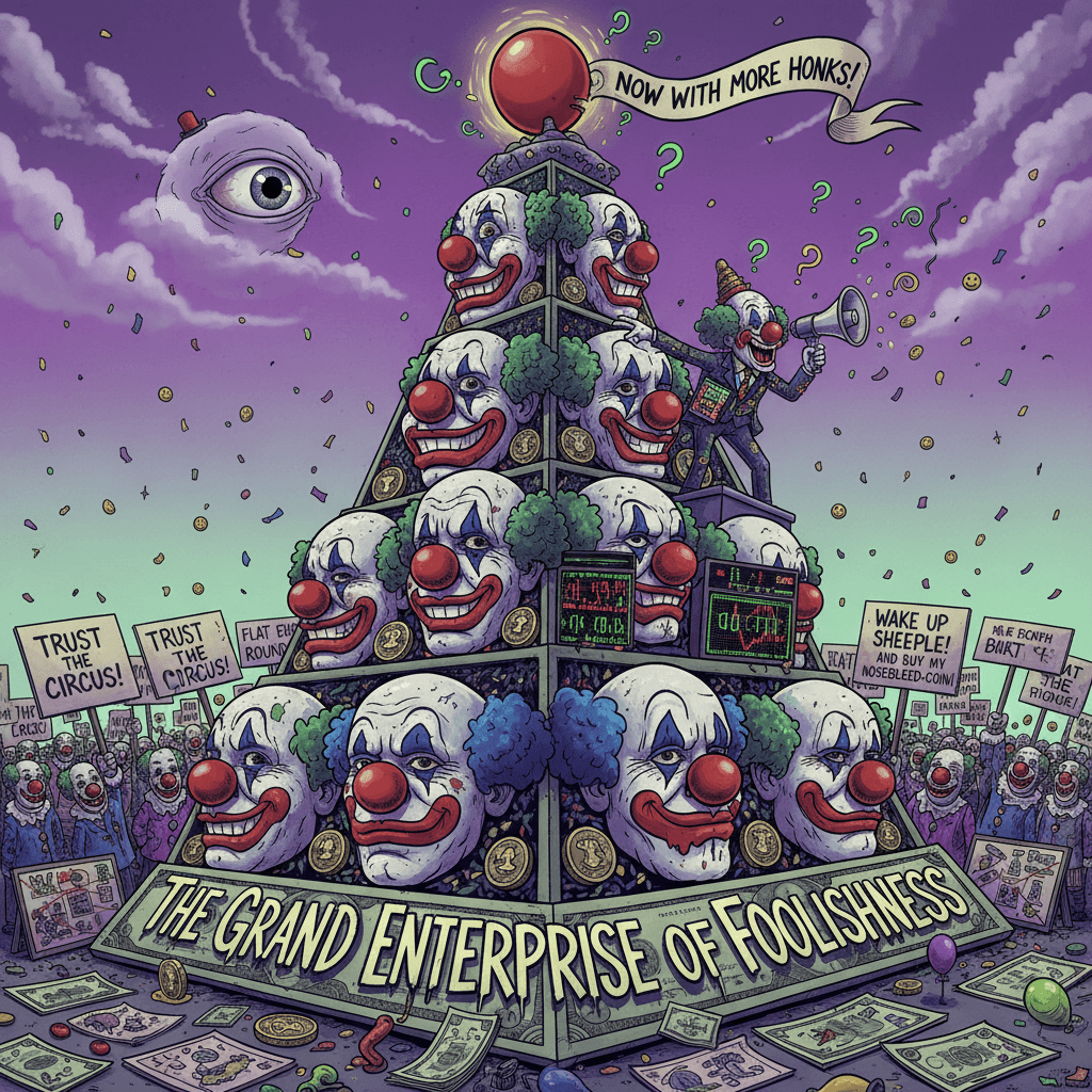 behold: the pyramid of derangement, now with clown makeup