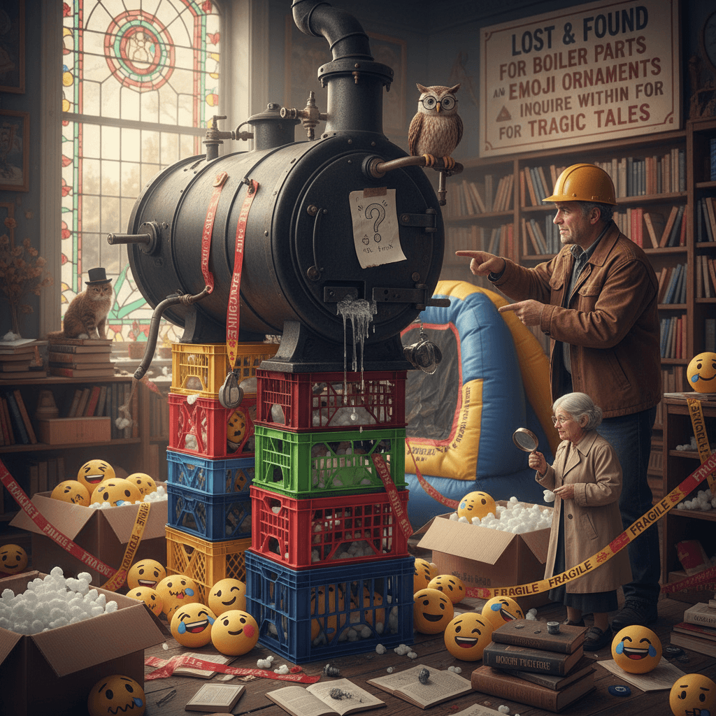 boiler heist at the bookshop: a modern tragedy in emojis