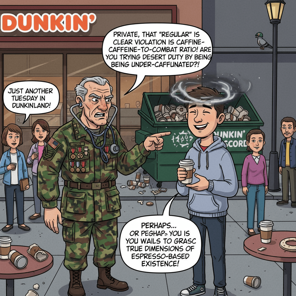 vet confronts man over coffee size, man laughs mysteriously