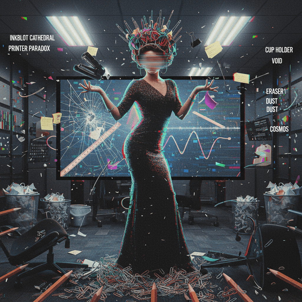 unhinged queen energy meets broken office supplies in fever dream