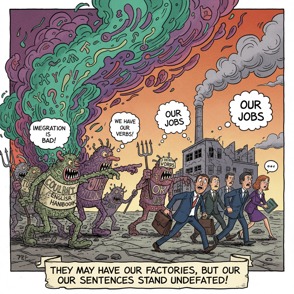 they took our jobs but couldn't take our grammar