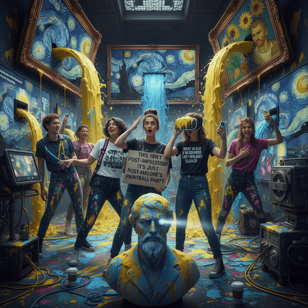 people posing in neon while museums projectile-vomit Van Gogh at them