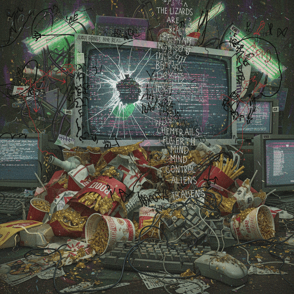 Unreadable conspiracy nonsense meets OCR nightmare, pure slop gold