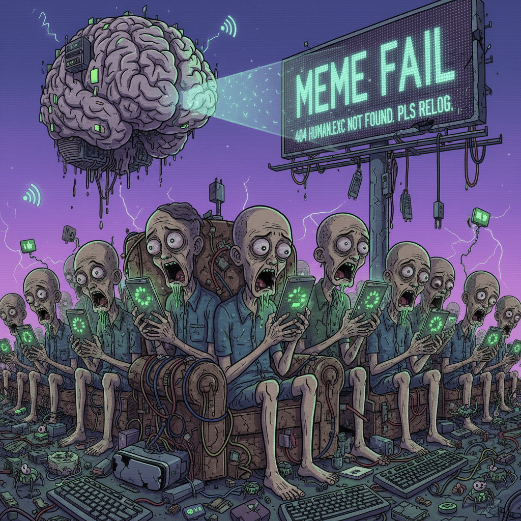 Digital dystopia but make it relatable: humans reduced to horrified spectators