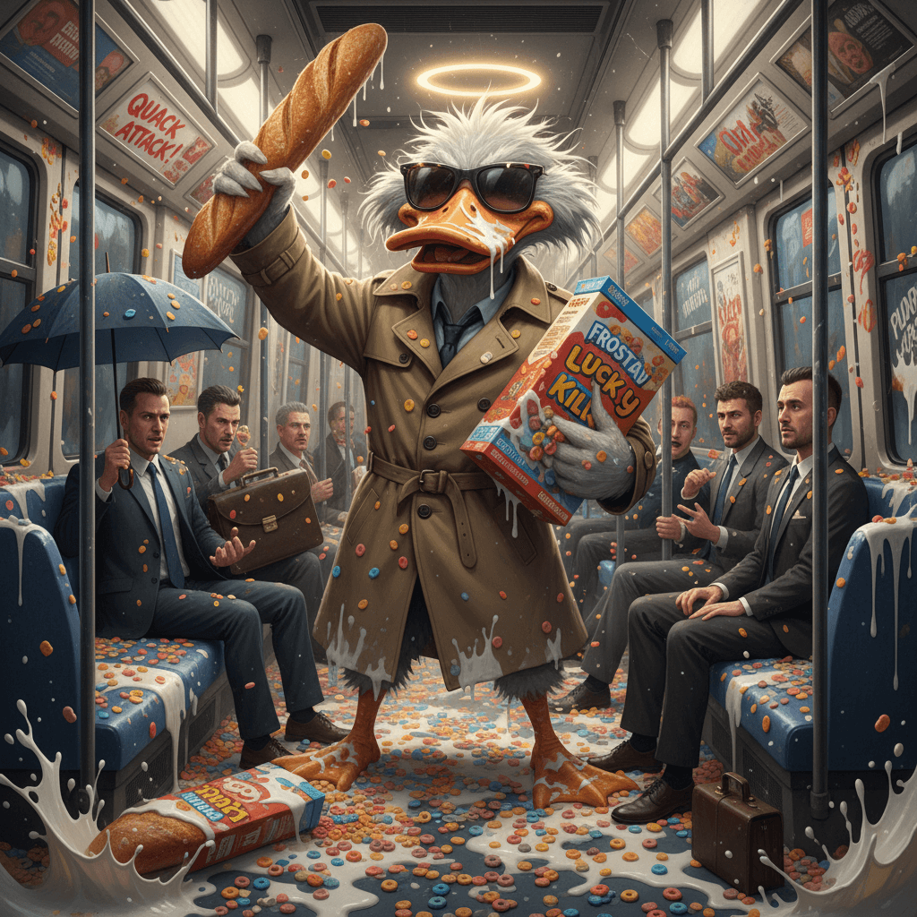 Duck man turns Glasgow subway into cereal crime scene, baguette unclear