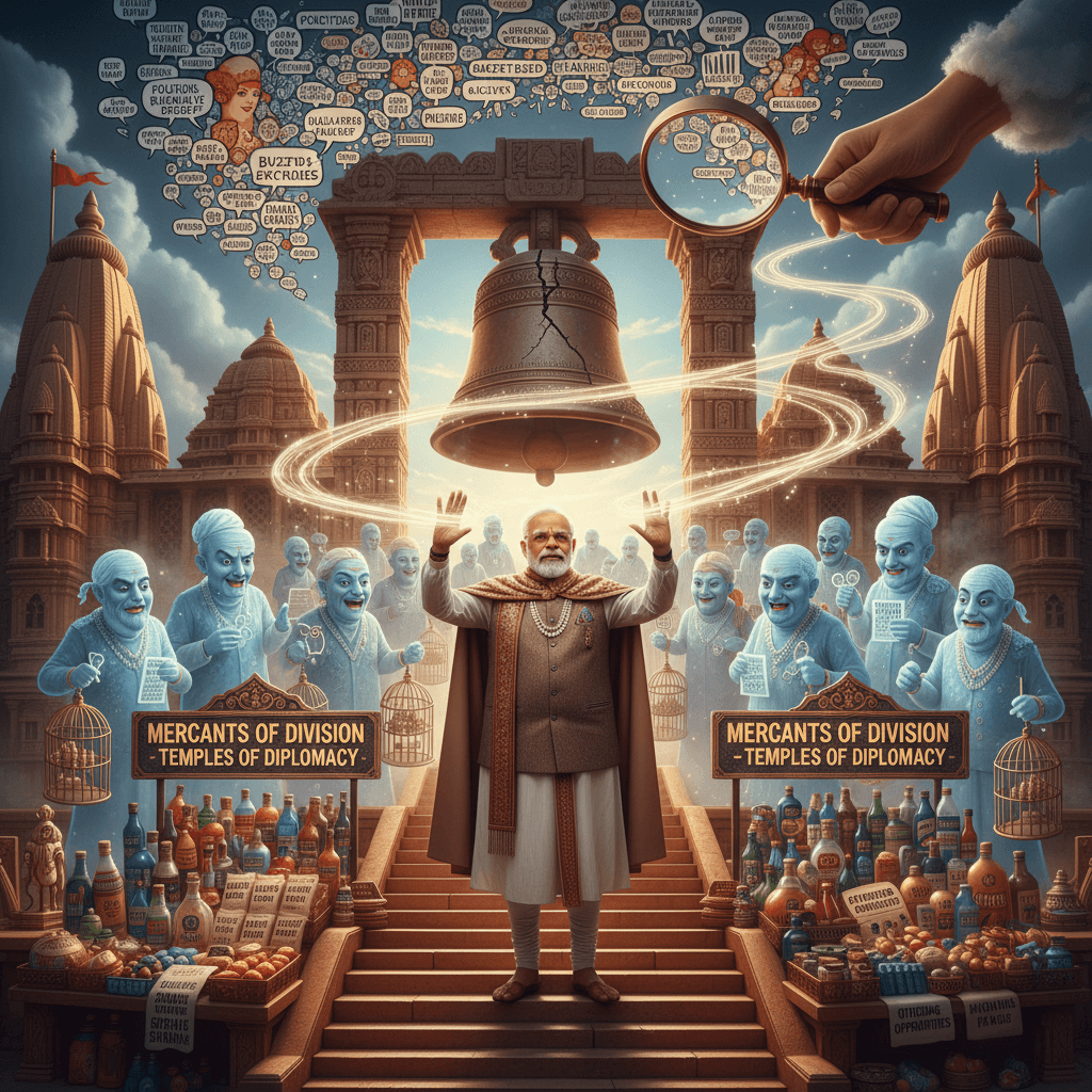 Modi conjures invisible appeasement merchants at temple, very real and cool