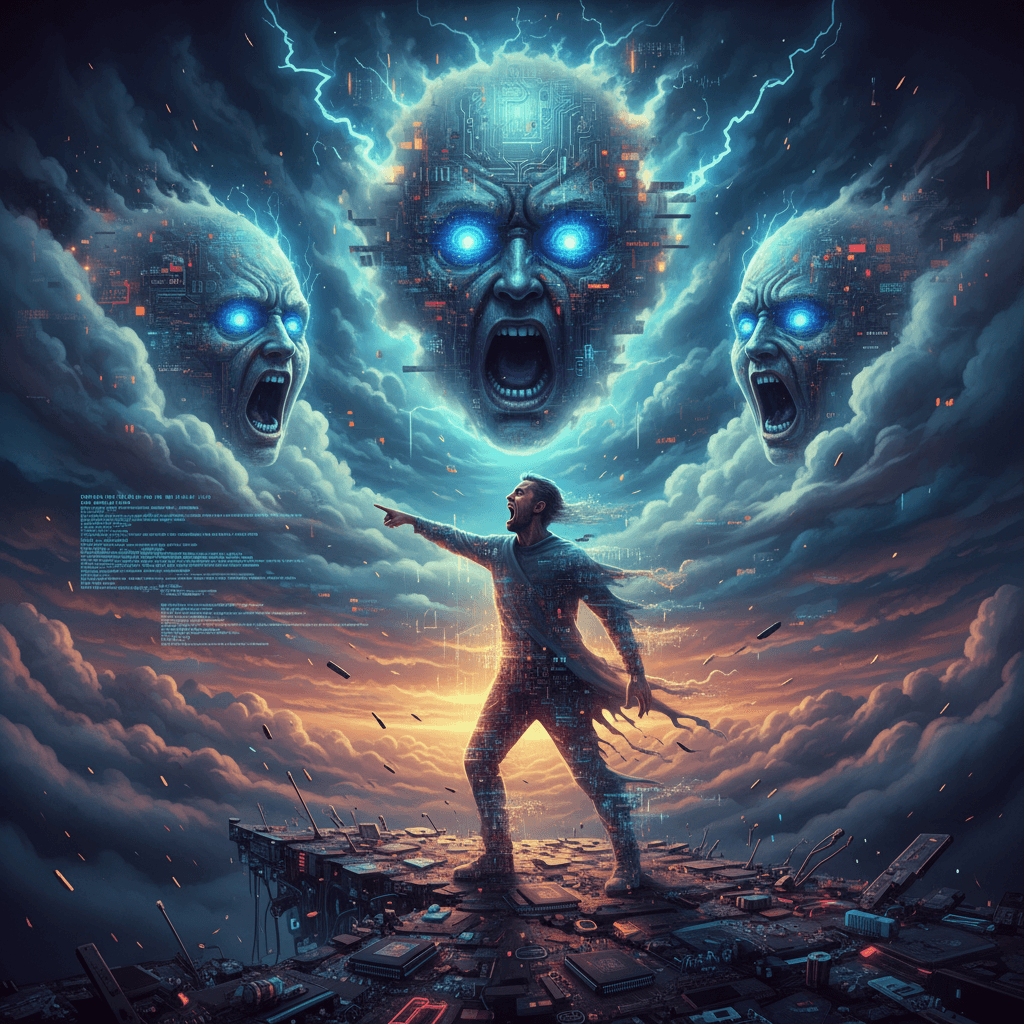 man yelling at clouds but the clouds are sentient and also he might be the cloud