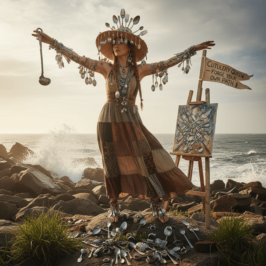 Spoon jewelry influencer discovered standing dramatically on rocks