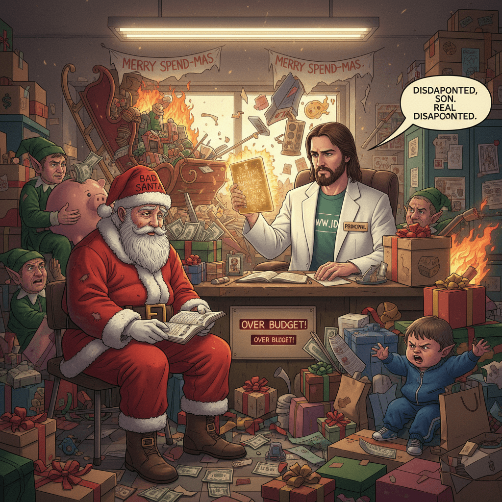 Santa gets called into the principal's office by Jesus