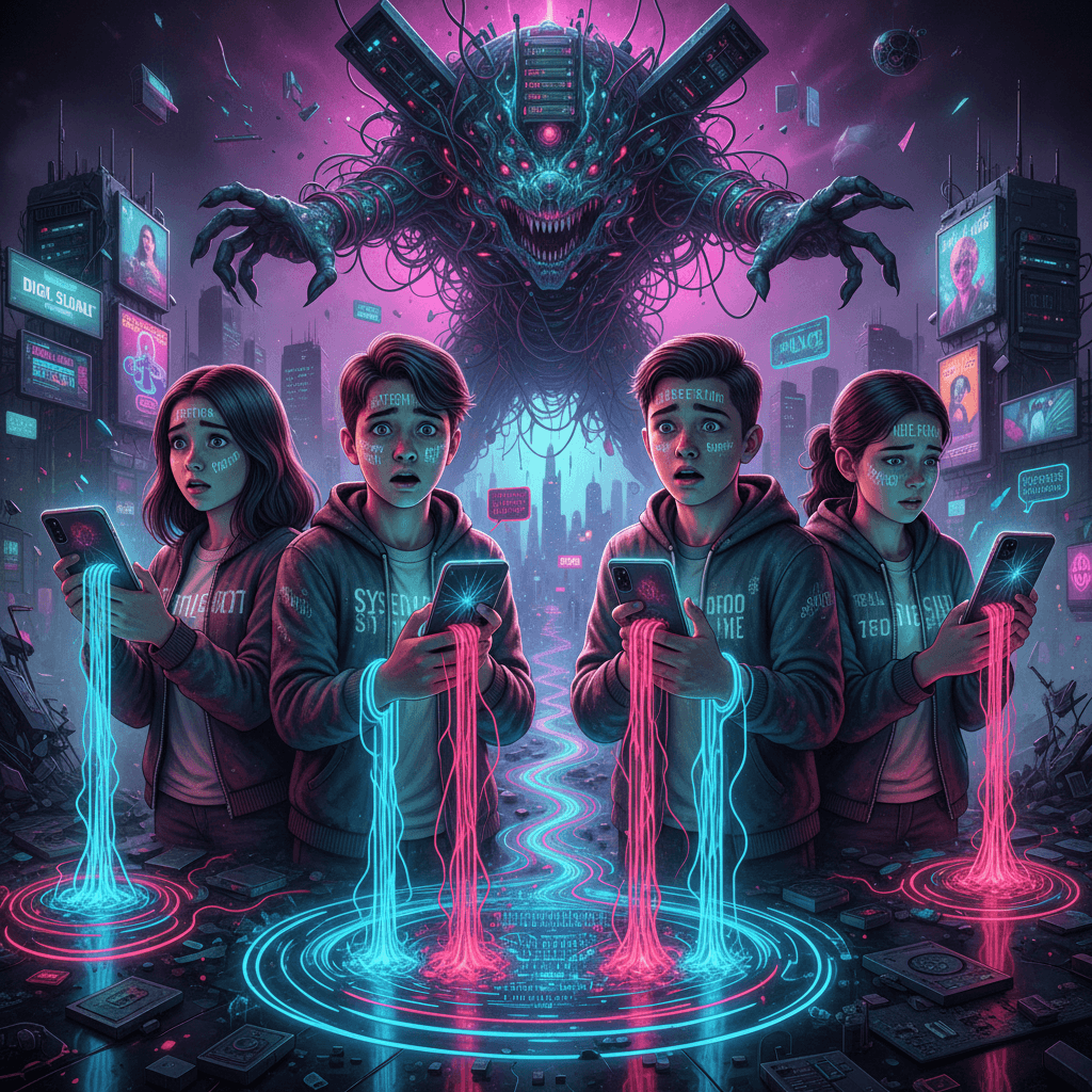 TEENS + PHONES + BLEEDING CODE = maximum technophobic fever dream