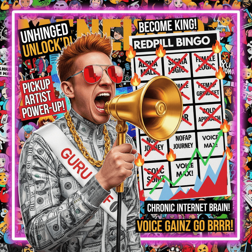 The speedrun to becoming an unhinged self-help grifter ft. voicemaxxing