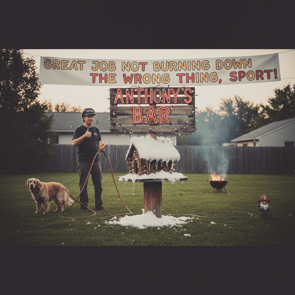 Anthony's bar is not setting fire to dad's cabin