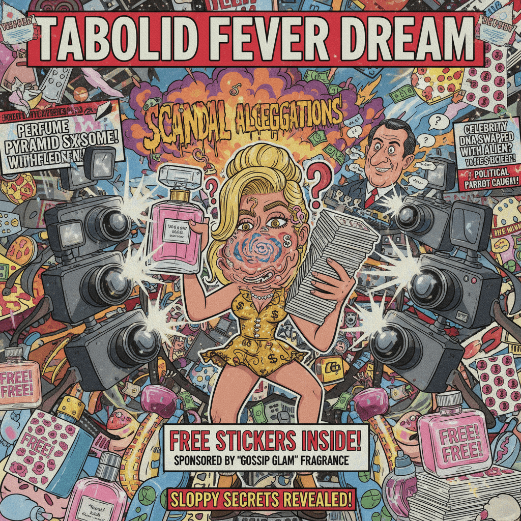 Tabloid fever dream: perfume deals meet scandal allegations, sponsored by free stickers