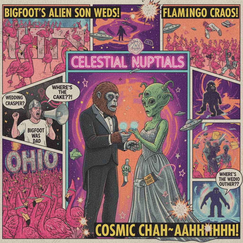 Bigfoot's love child married aliens while Ohio got cultified by flamingo enthusiasts