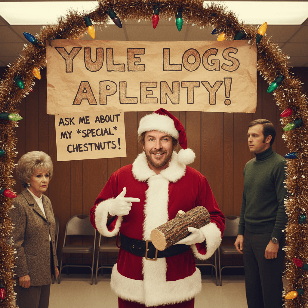 Suspicious Christmas greeter makes suggestive innuendo about yuletide logs